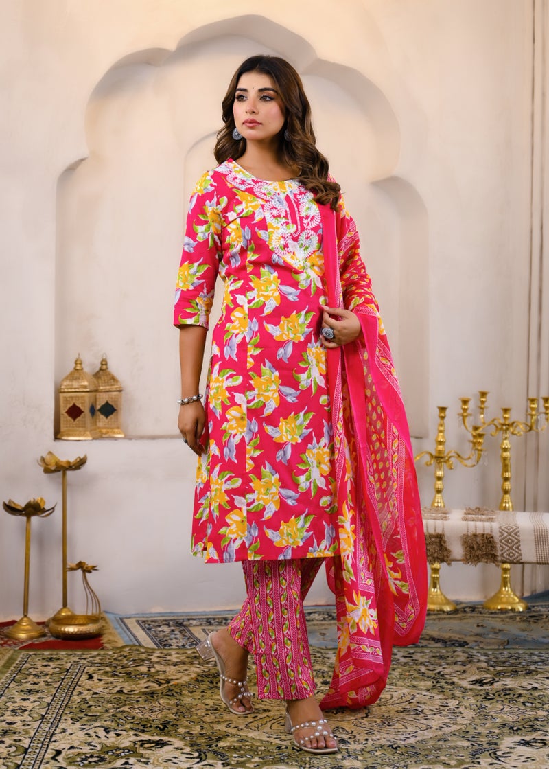 Shifory Pink Printed & Embroidered Kurti Set for Women - Image 1